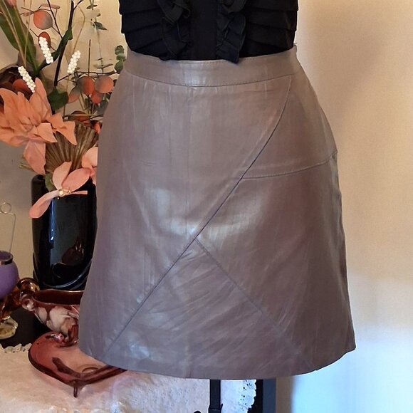 NWOT st-martins Light Brown Lined Genuine Leather Mini High Waist Short Skirt - Picture 1 of 9